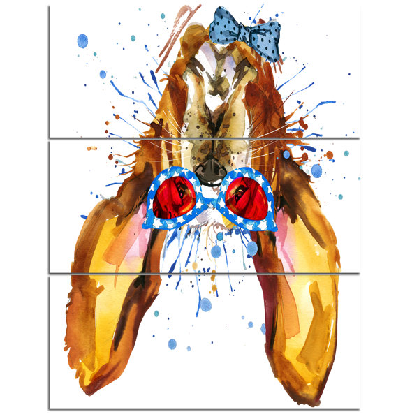 DesignArt 'Funny Brown Dog with Glasses' 3 Piece Wall Art on Wrapped